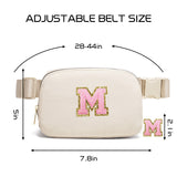 Belt Bag Fanny Pack Crossbody Bags with Initial Letter Patch Cute Stuff Birthday Gifts for Teenager Girls Cool Stuff for Teens Trendy Preppy Stuff for Teen Girls (Beige-A)