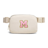 Belt Bag Fanny Pack Crossbody Bags with Initial Letter Patch Cute Stuff Birthday Gifts for Teenager Girls Cool Stuff for Teens Trendy Preppy Stuff for Teen Girls (Beige-A)